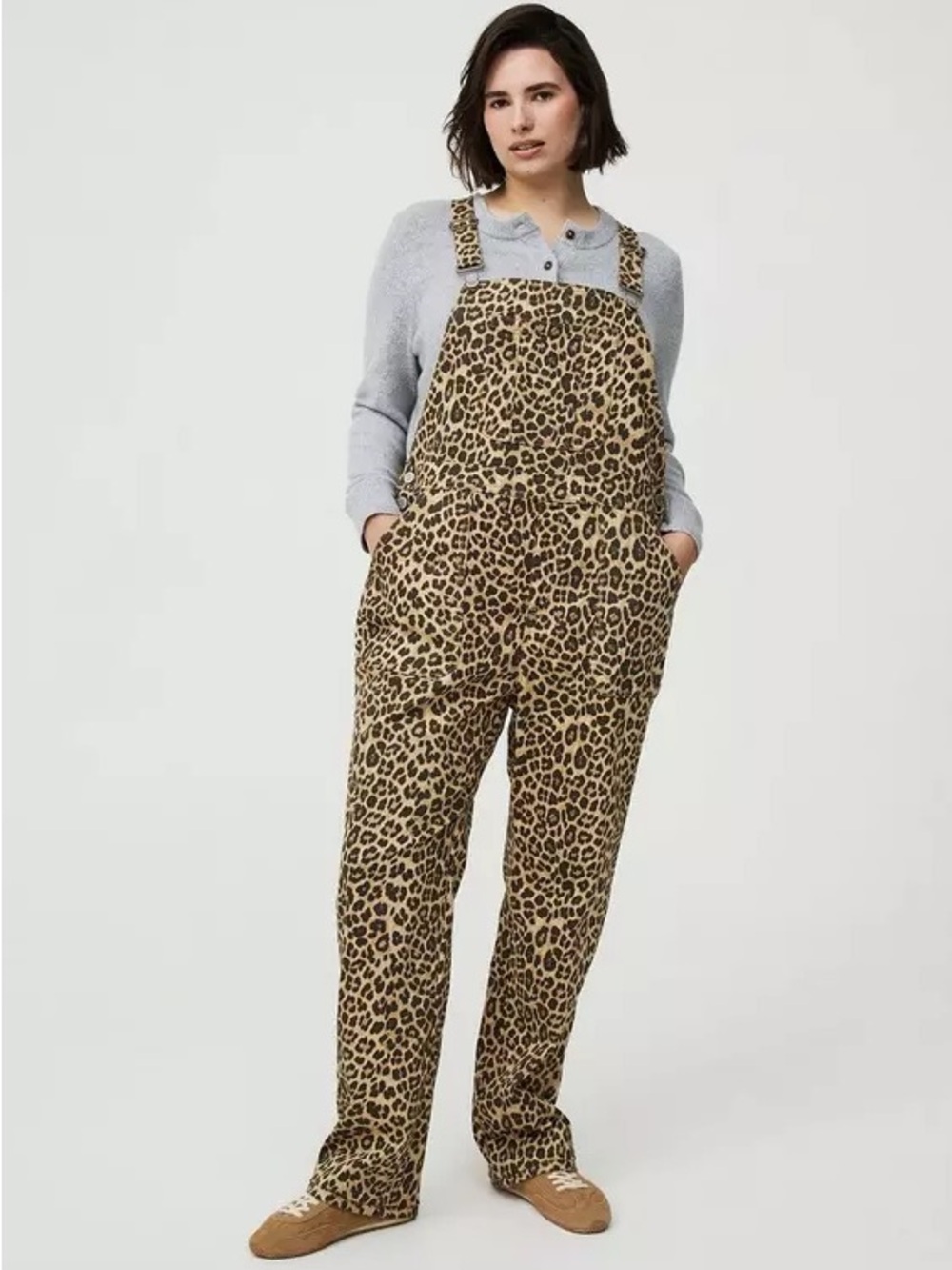 Torrid Straight Leg Denim Overalls in Leopard Print SZ 26R